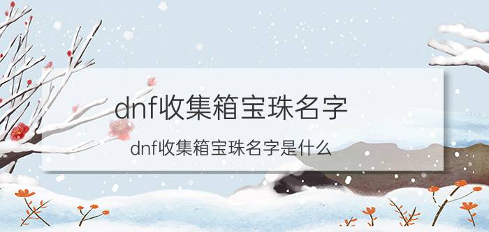 dnf收集箱宝珠名字 dnf收集箱宝珠名字是什么